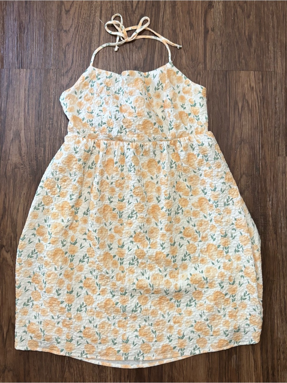 Altar’d State Lemon Yellow Floral Halter Tie Mini Dress Size L